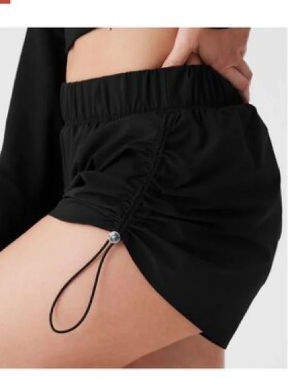 ALO Yoga Black Drawstring Side-Ruched Shorts